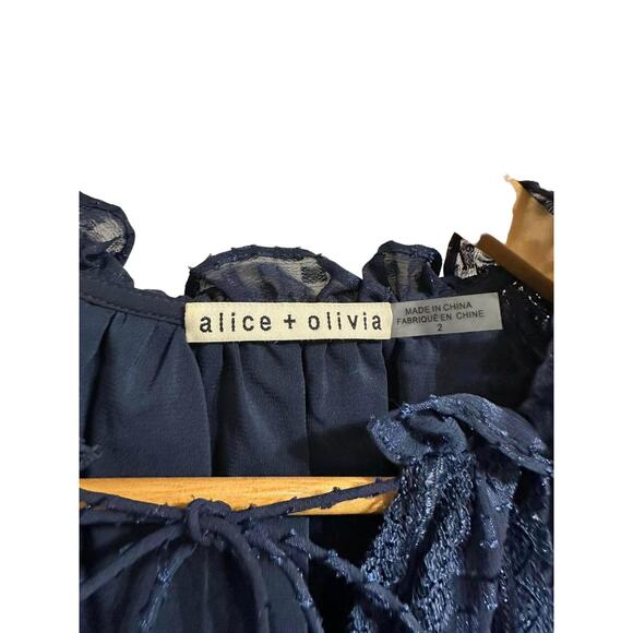 Alice+ Olivia Joanne Tiered Handkerchief Hem Dress Sapphire Blue Lace Trim sz 2 - Picture 4 of 7